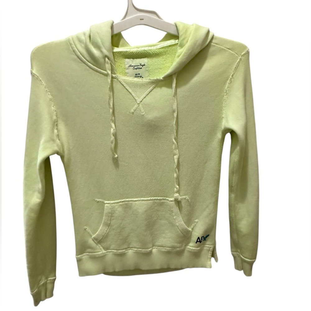 AMERICAN EAGLE neon green hoodie size XS distressed 100% cotton